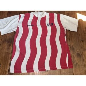 VTG Adidas World Cup Shirt US Soccer‎ 1994 All Over Print stripes T Size XL USA